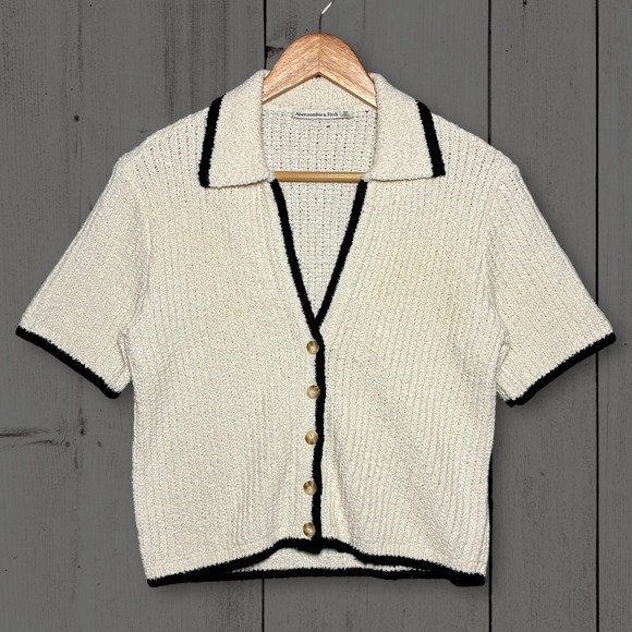 Abercrombie & Fitch Tops - Abercrombie and Fitch Short-Sleeve Crochet-Style Polo Knit Top Women's XS